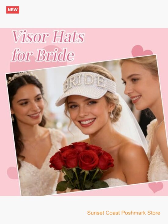 Pearl Embellished Shiny White Visor Hat for Bachelorette Party main image 6